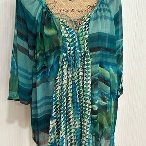 OneWorld Teal Sheer Blouse